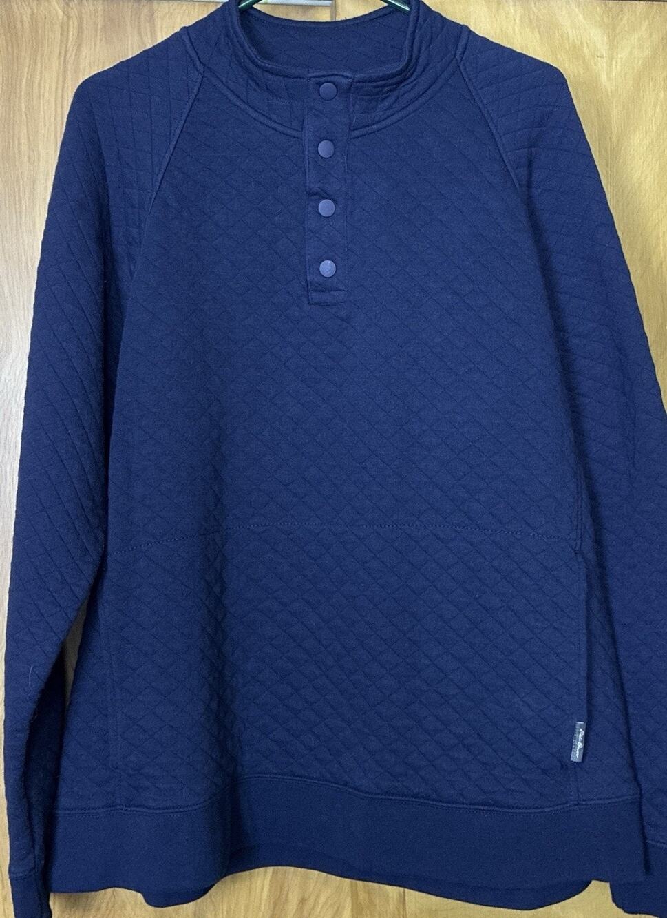 Eddie Bauer Sz XL Blue Quilted Snap Raglan Pockets LS Henley